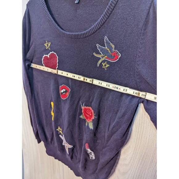 Torrid Graphic Patch Black Sweater Long Sleeve Womens Size 0X Large L - Picture 7 of 8